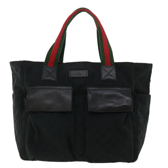 GUCCI GG Canvas Web Sherry Line Hand Bag Black Red Green 161836 Auth 36566 - Picture 13 of 16